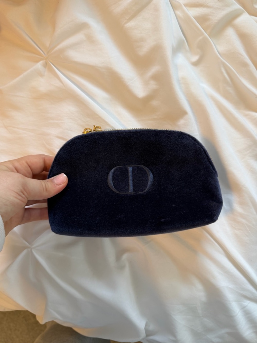 Dior Velvet Cosmetic Pouch in Dark Navy with Gold Hardware